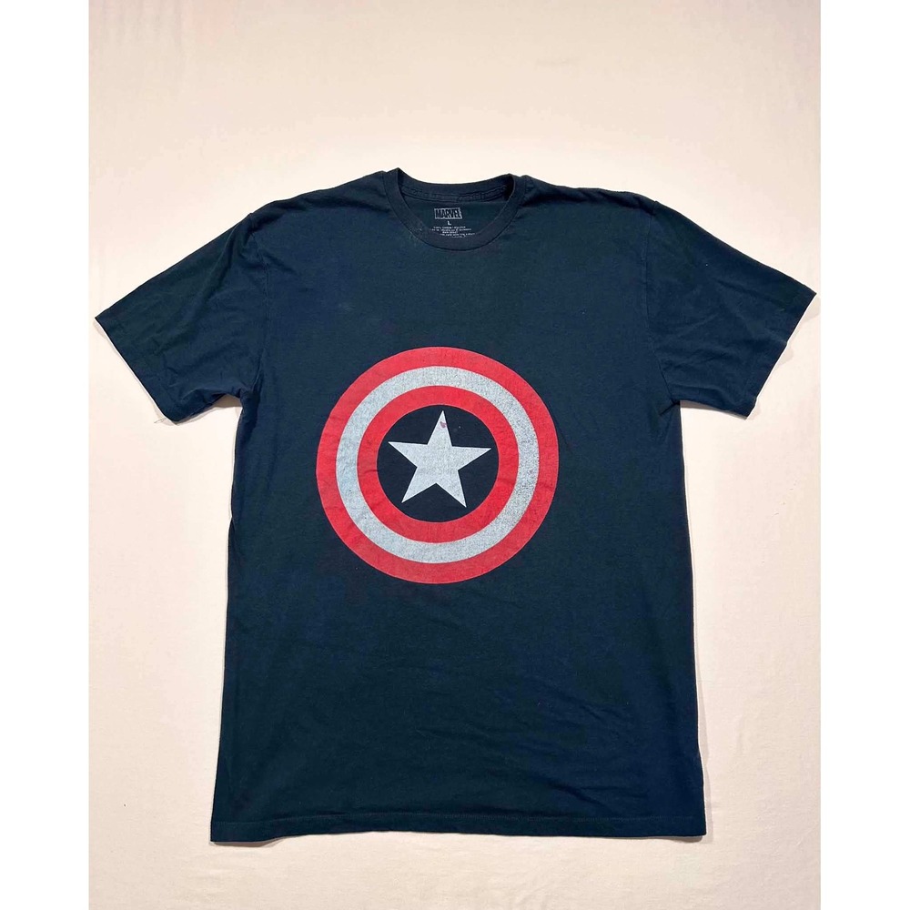 Marvel Mens Captain America Shield Graphic T-Shirt Navy Blue Large